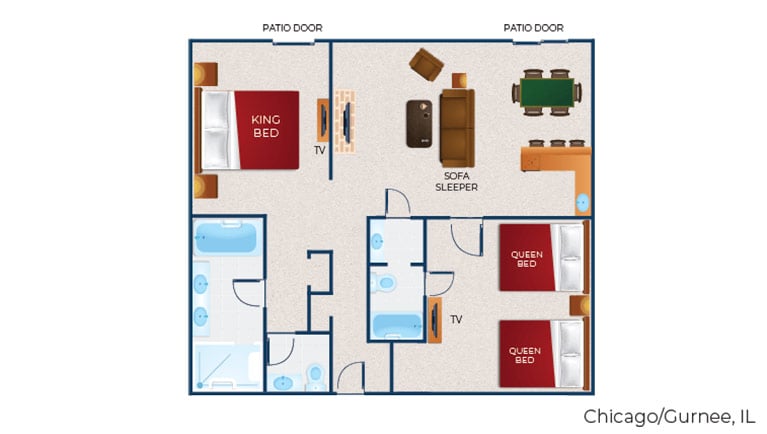 The floor plan for the Deluxe Grizzly Bear Suite(balcony/patio)